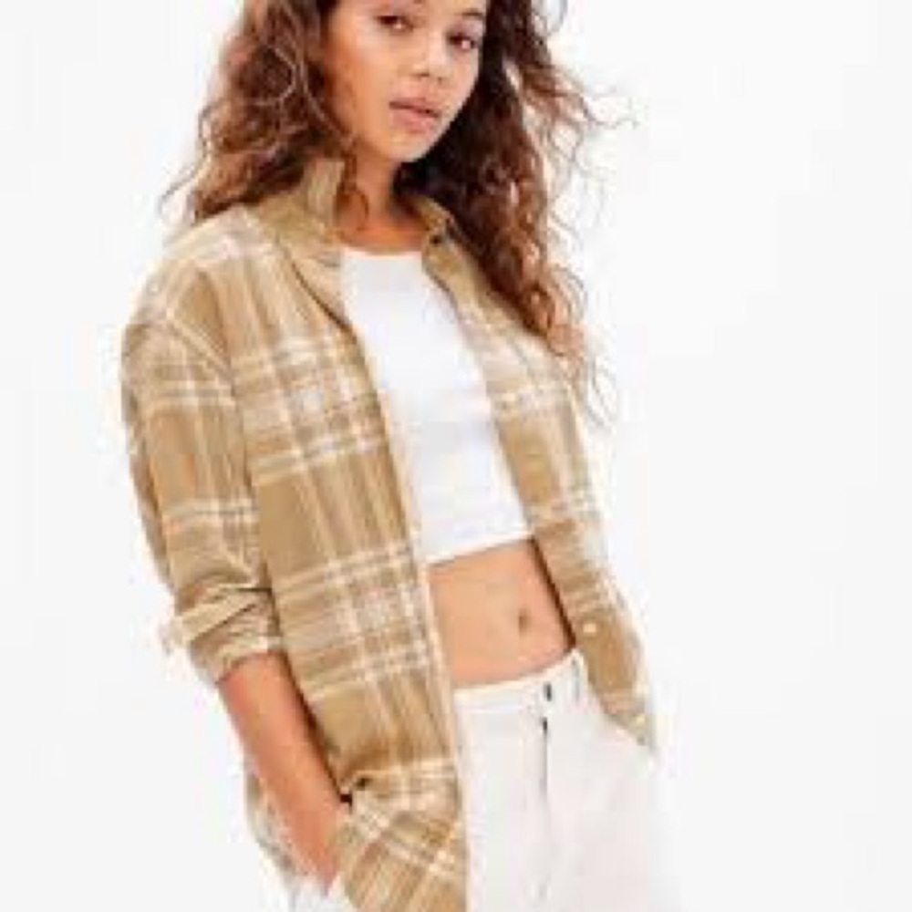 GAP Tan Plaid Button-Down Shirt for Women